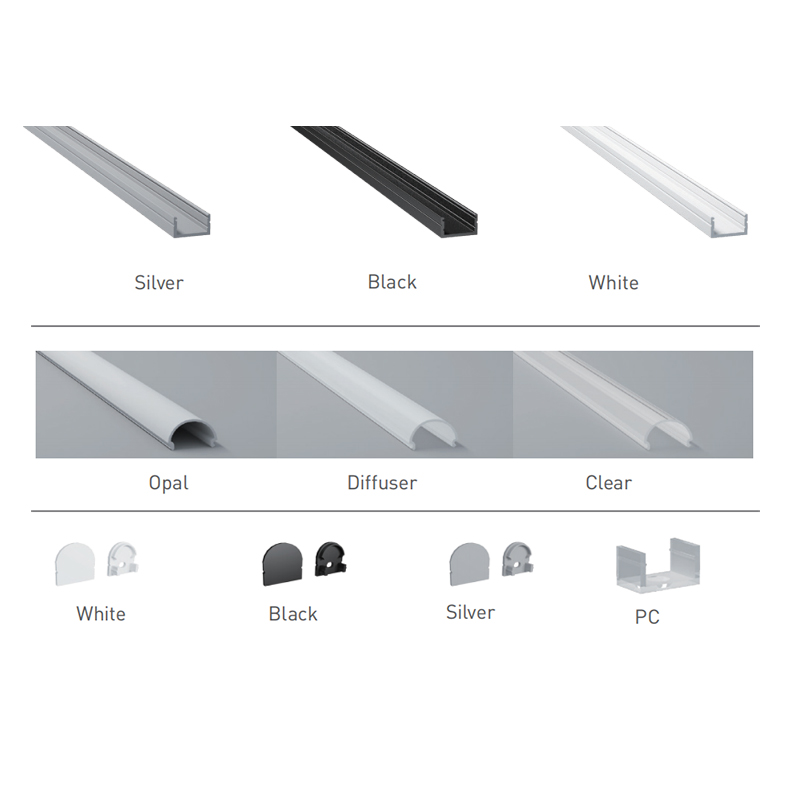 Black LED Channel Aluminum Profile For 15mm Double Row LED Strip Lighting
